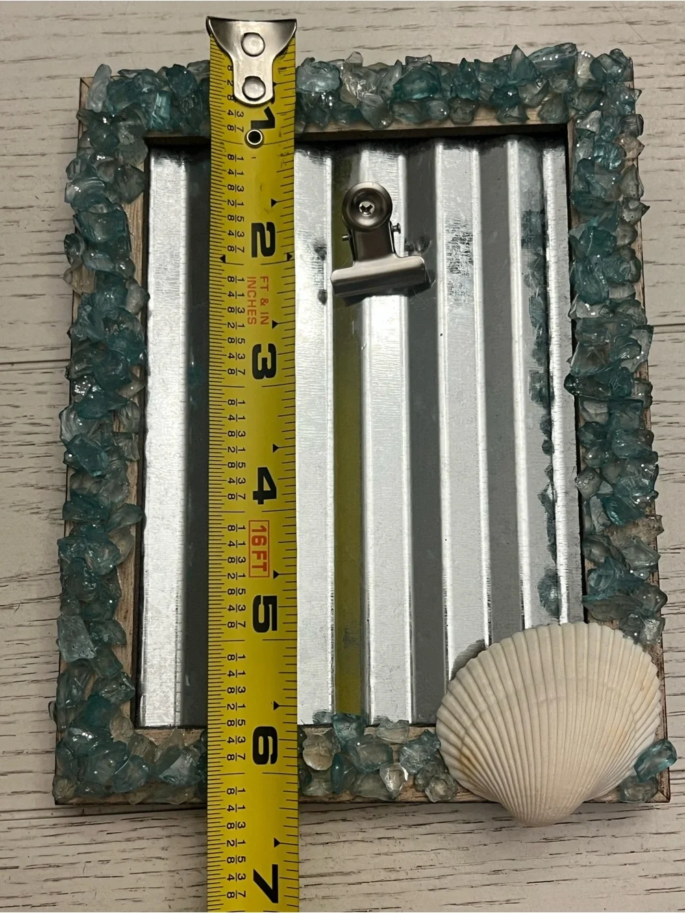 Handmade Sea Glass and Seashell Photo Frame with Clip